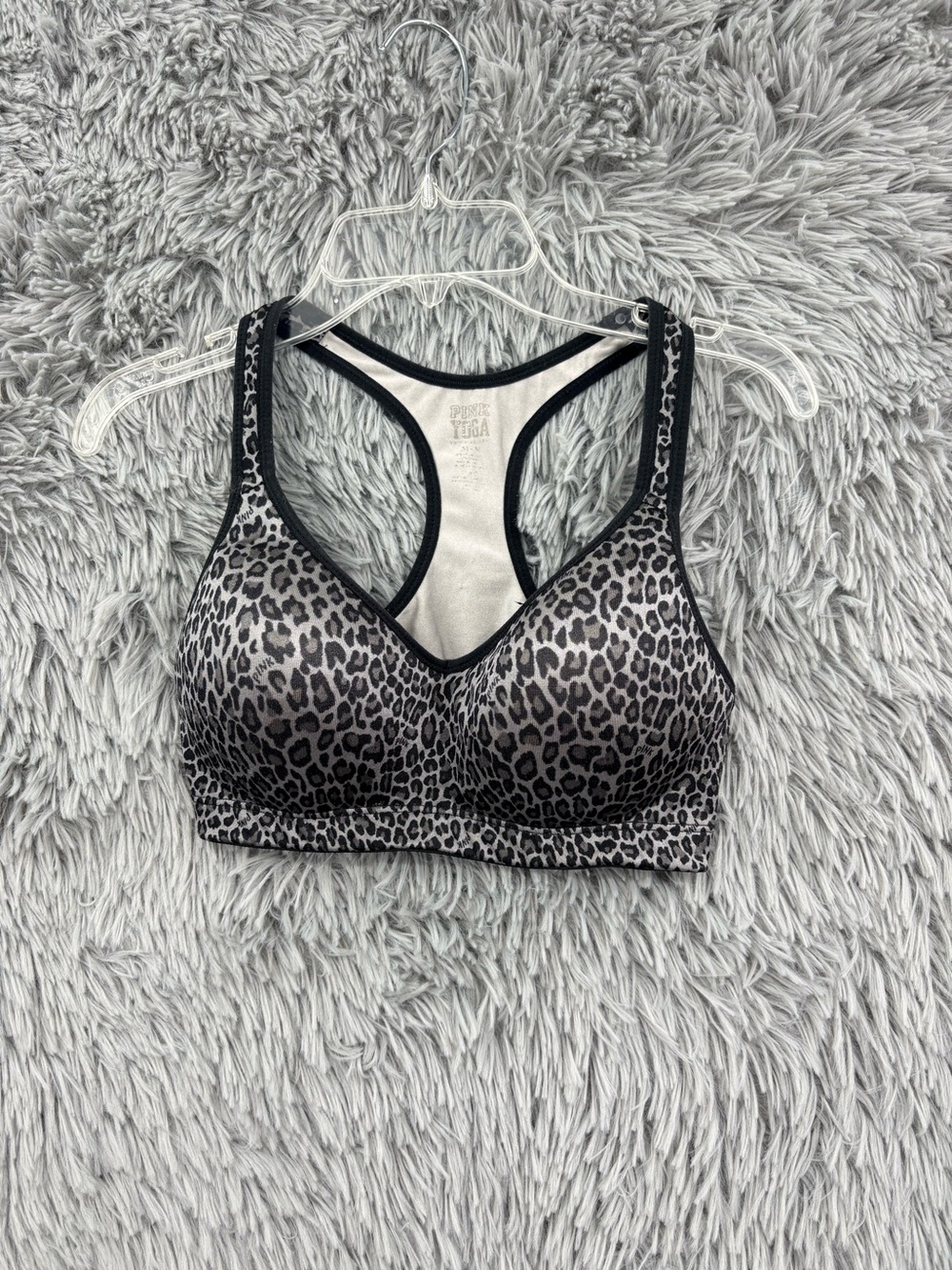 Pink Victorias Secret Leopard Yoga Sports Bra Womens Medium Silver Black Padded